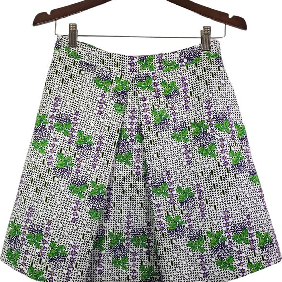 SPORT MAX CODE Size 8 Black, White, Green Floral A-line, Split Pleat Skirt - Picture 2 of 7